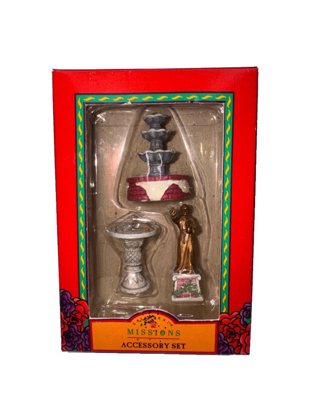 Mervyns California Missions Accessory Set Sundial, Fountain, Padre Statue